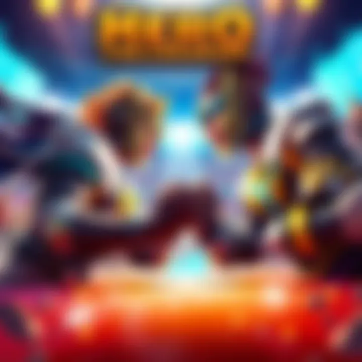 Two players facing off in Hero Colosseum with their character decks ready for battle.