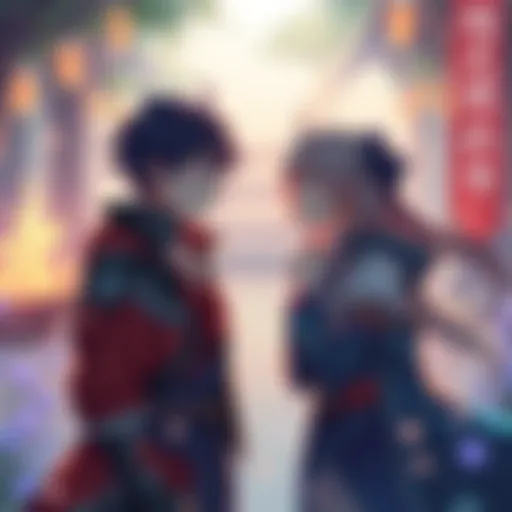 A young hero nervously confessing his feelings to a charming girl in a fantasy setting with magical elements around them.
