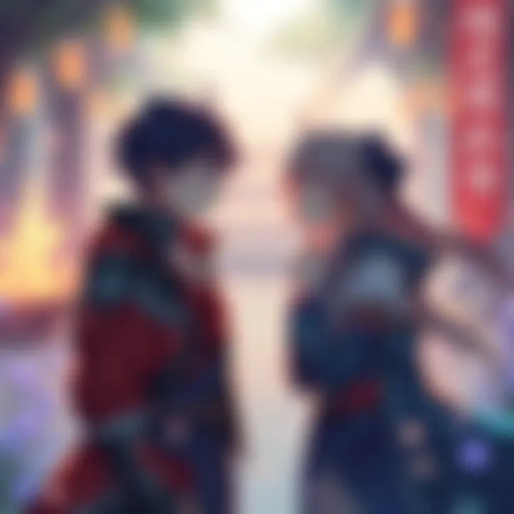 Hero Confessing to Girl A young hero nervously confessing his feelings to a charming girl in a fantasy setting with magical elements around them.
