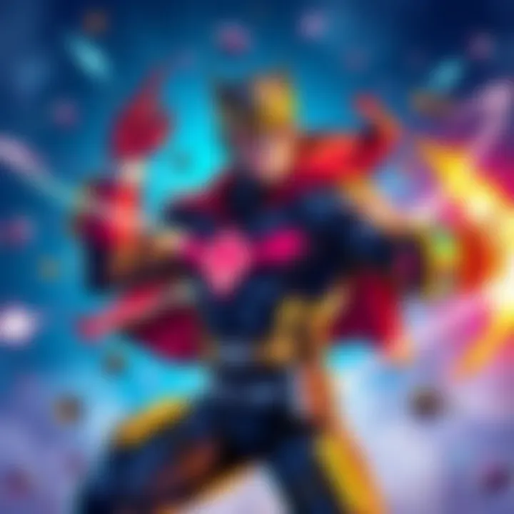 An illustration of a superhero combining their unique quirk with One For All, showcasing vibrant powers and abilities in action.