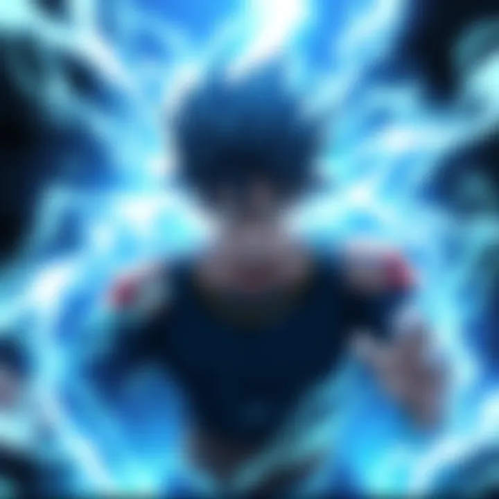 A determined anime hero surrounded by dark energy, showing intense focus as they prepare to unleash their hidden abilities while on the brink of defeat in an epic battle.