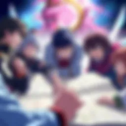 Heroes planning against Sukuna A group of heroes strategizing their battle approach to confront Sukuna, with determined expressions and maps spread out before them.