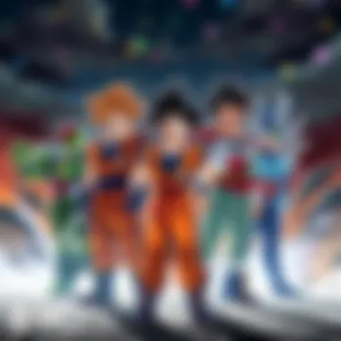 Heroes and Warriors Unite Characters from My Hero Academia and Dragon Ball stand together, ready for action, showcasing their unique powers and costumes.