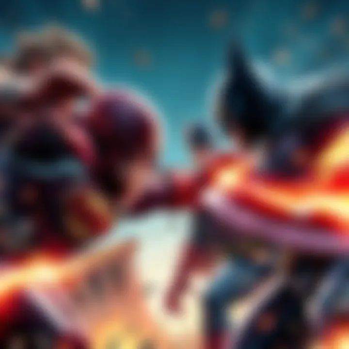 Comic book heroes from Marvel and DC facing off, showcasing diverse powers and abilities