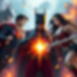 Superman, Batman, and Wonder Woman prepare to battle Goku in a dramatic showdown