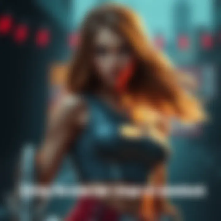 A determined heroine stands ready for a challenge, looking strong and focused, symbolizing her journey to comeback