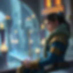 A brave heroine strategizing for survival in a grand castle filled with challenges and suspense.