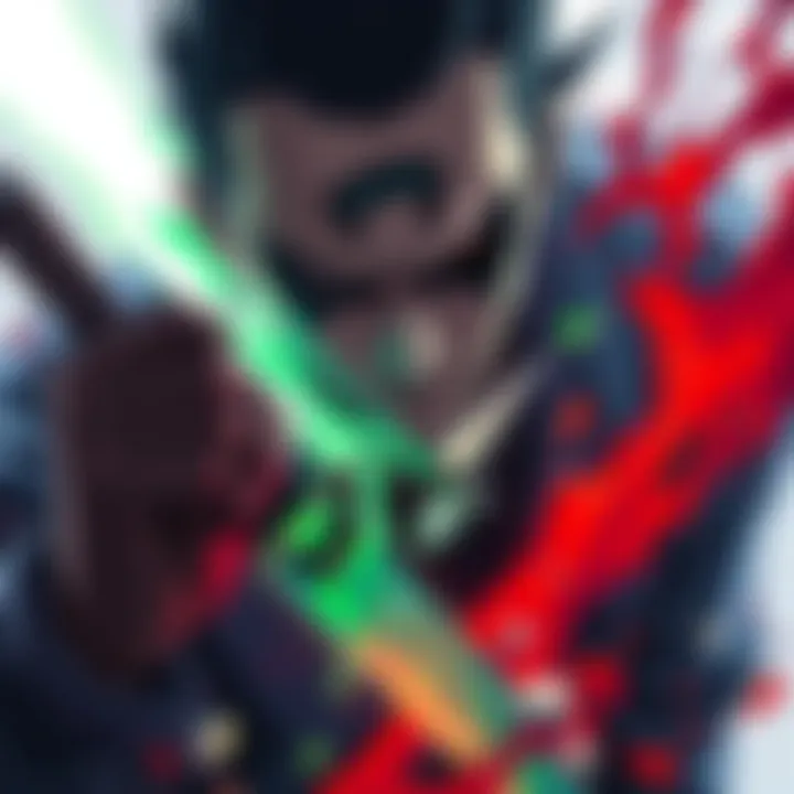 A stylized illustration showing Hidan being sliced into small pieces with a mystical aura around him, symbolizing his immortality.