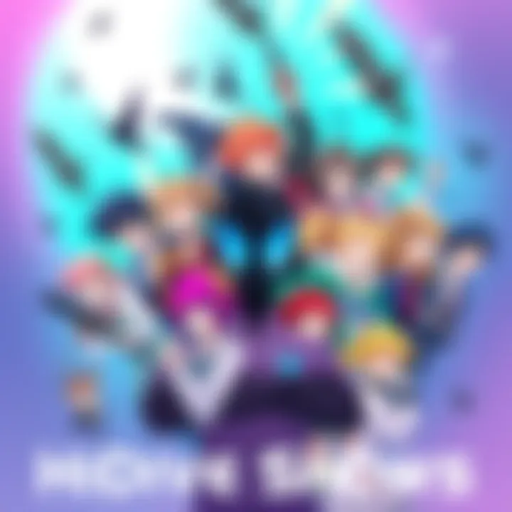 A colorful collage of characters from various HiDive shows, showcasing fun and light-hearted themes, with elements from SpyxFamily and Apothecary Diaries