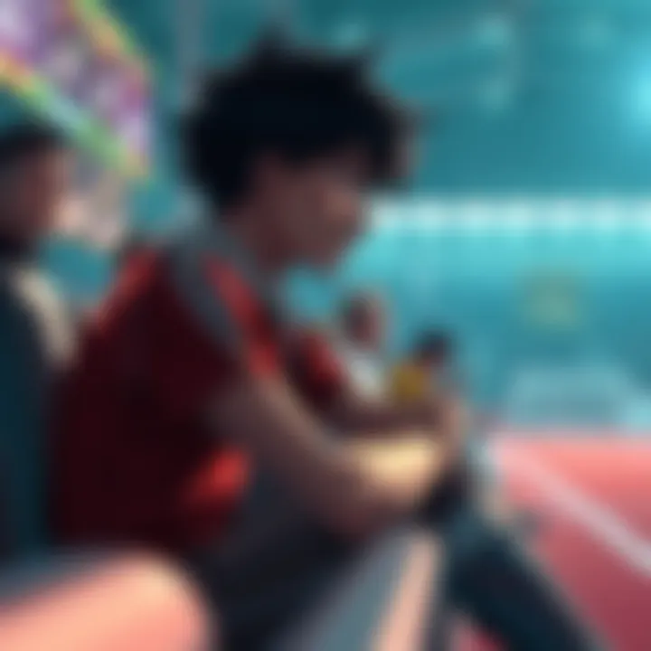 Hiei sitting on the sidelines, visibly frustrated and injured, watching the competition he cannot join.