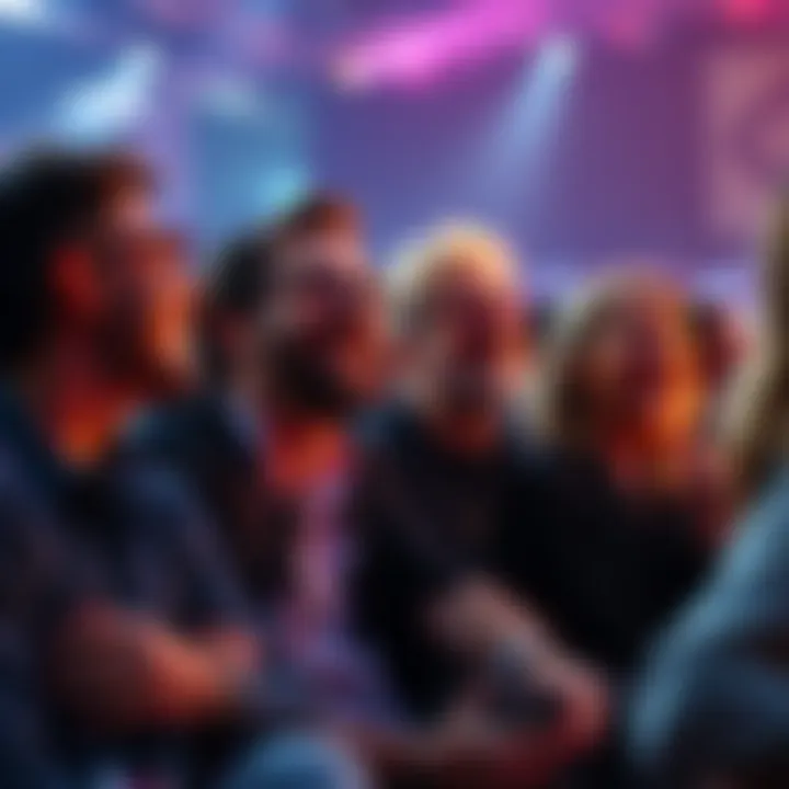 A group of high folks sharing a laugh with oblivious fans at an event, showing funny interactions and contrasts.