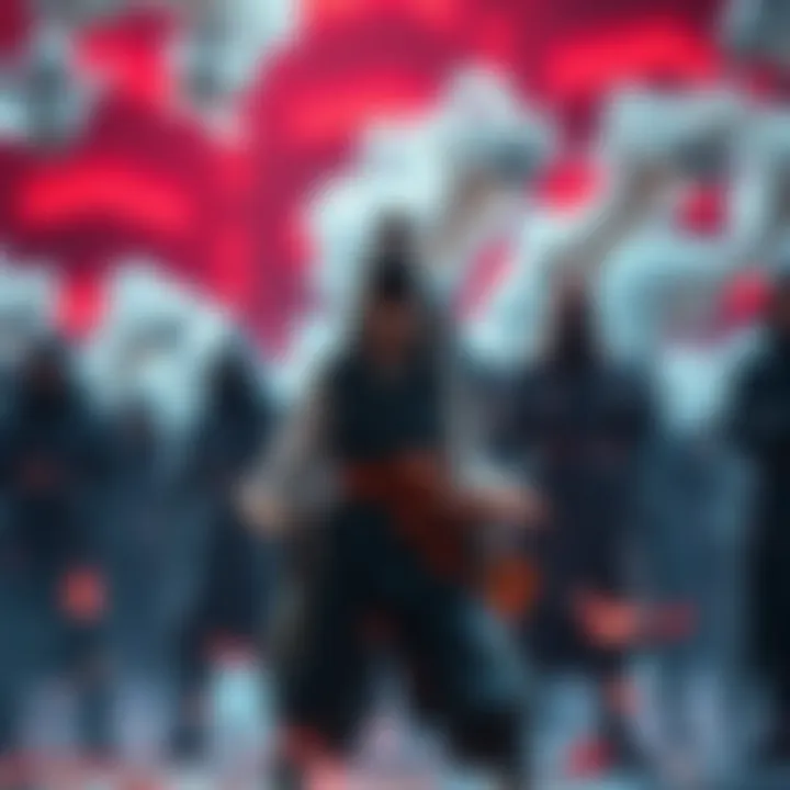 Higiruma stands ready to fight, showcasing his skills against a group of Hashira, who appear tense and prepared for battle.