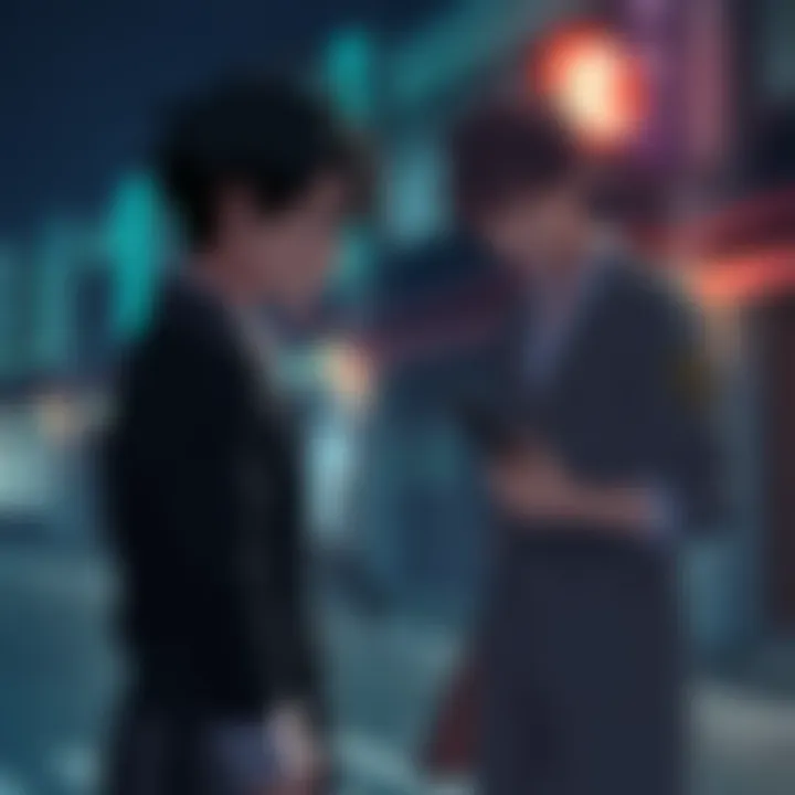 Higuruma stands conflicted, eyes closed, facing Yuji with a look of guilt as he prepares to attack, symbolizing his inner struggle between justice and action.