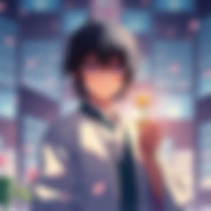 Higuruma stands holding a delicate flower, symbolizing his character's depth and story significance.