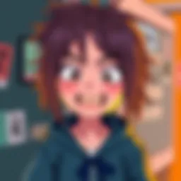 Himiko Toga Character A cartoon-style illustration of Himiko Toga, showing her playful yet irritating expression with wild hair and a mischievous smile