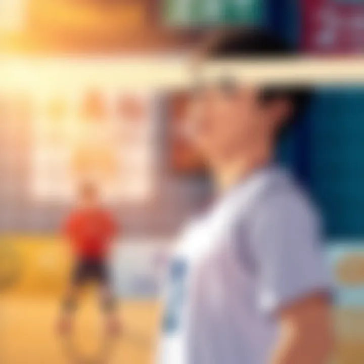 Hinata in his volleyball uniform practicing on the court, showing determination as he focuses on his skills.