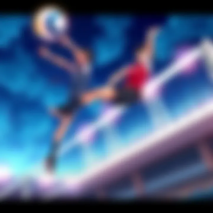 Hinata Shoyo jumps high to spike a volleyball during a match, showcasing his determination and energy.