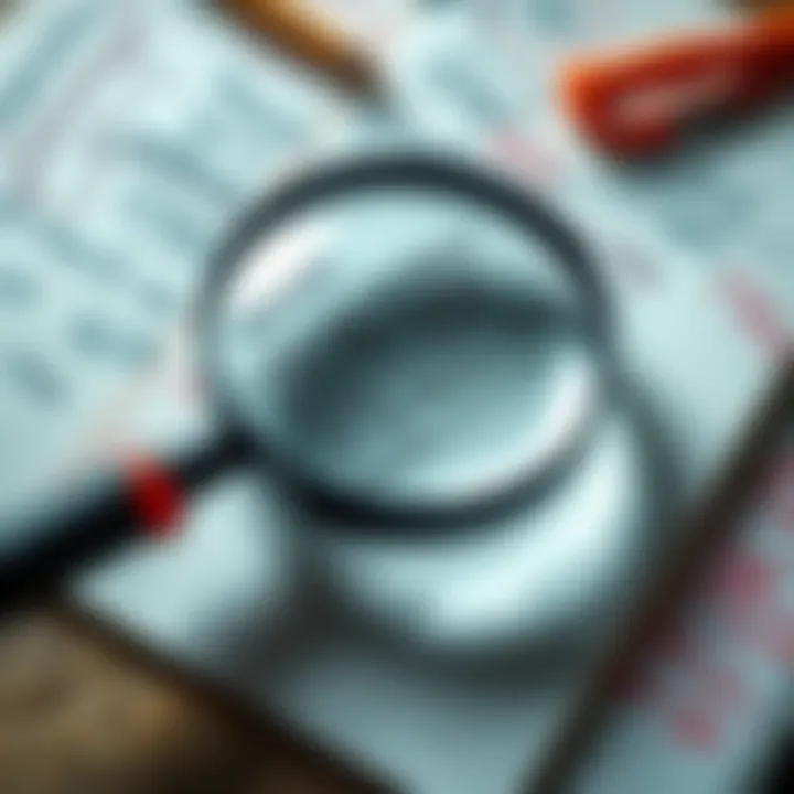A close-up of a magnifying glass over a notepad filled with notes and scribbles, illustrating the search for subtle clues.