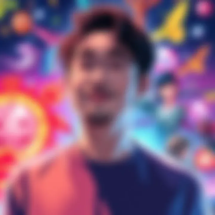 Hiroya Oku with Generative AI Art Hiroya Oku, a mangaka, surrounded by colorful AI-generated artwork showcasing his creativity.