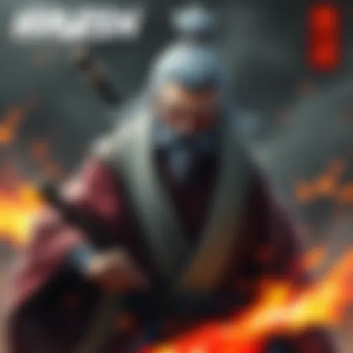 Hiruzen, an elderly shinobi, stands ready for battle in Hokage robes, showcasing his wise demeanor and leadership during the Shinobi Wars.