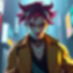 A creative portrayal of Hisoka styled as a character from JoJo's Bizarre Adventure, featuring bold colors and unique fashion elements.