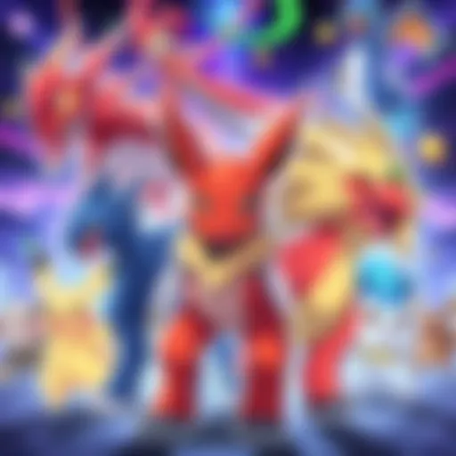 A colorful illustration showing different Pokemon types assigned to various hissatsus, with elements representing the game GO and visuals from Season 3.