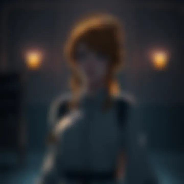 A character named Historia appears worried, standing in a dimly lit room, reflecting on her sudden changes in the final season.