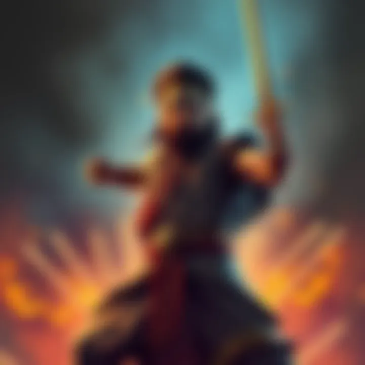 An illustration of Alluri Sitarama Raju preparing for a battle, showcasing his traditional attire and warrior stance, engaged in a hypothetical fight scenario.
