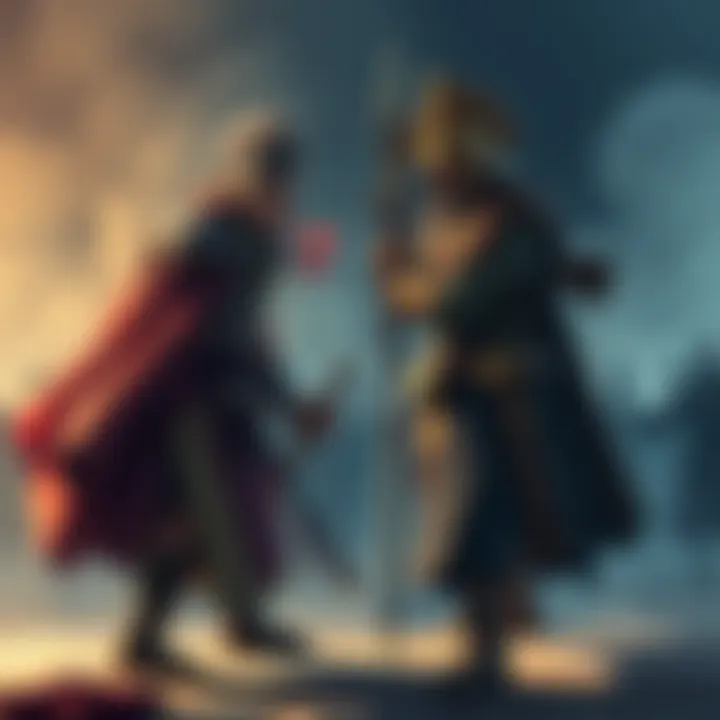 Illustration of Genghis Khan and Alexander the Great preparing for a fight in a martial arts setting