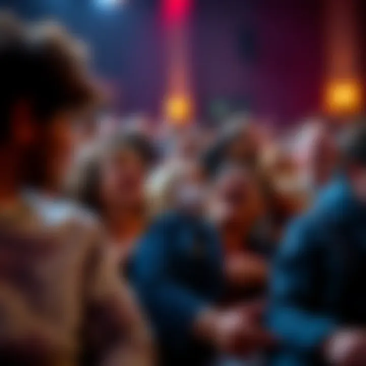 Historical Jokes Audience A diverse group of people laughing at a comedy show about historical events and figures.