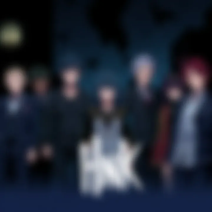 Characters in Hnk Main characters from Hnk standing together, showing their serious expressions and dark backgrounds, reflecting the themes of the series.