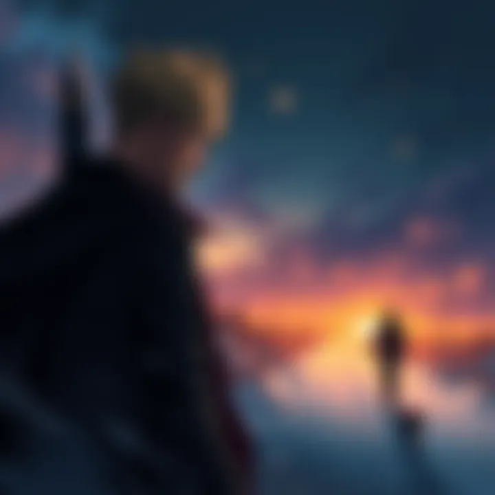 Hohenheim looks back at Izumi with a conflicted expression, showing regret and sadness as he walks away into the distance.