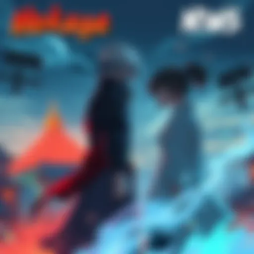 A Hokage stands torn between duty and love, with a village in the background and a loved one in the foreground, symbolizing the tough choice they face.