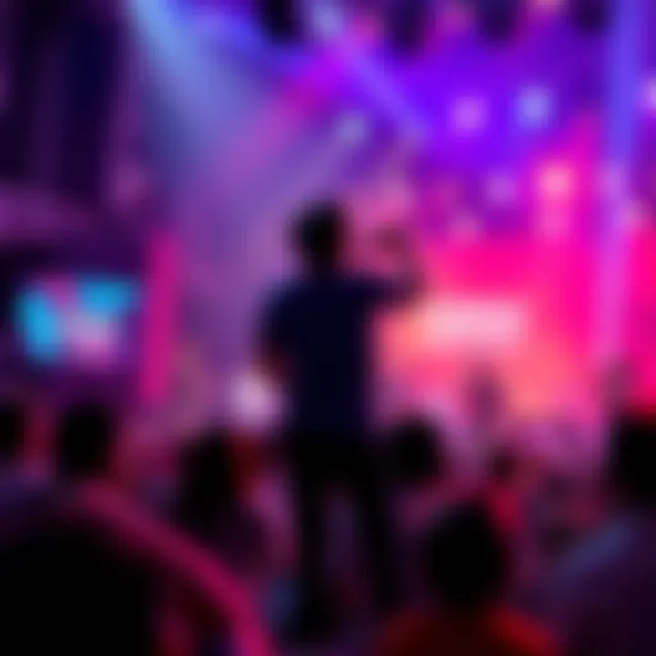 Hololive 7th Fes Performance Talented performers on stage at Hololive 7th Fes: Ridinโ on Dreams event, singing and entertaining the audience with vibrant energy and colorful lights.