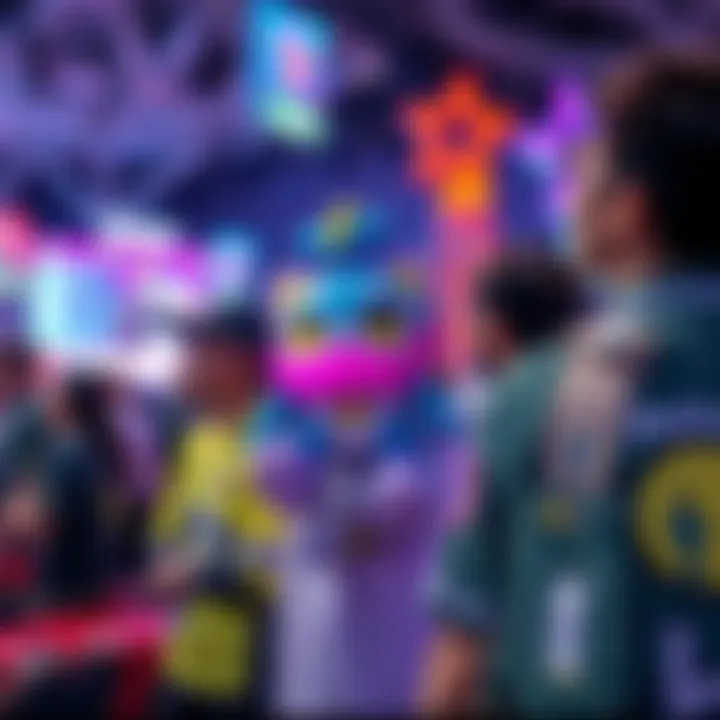 A fan holds a Ruzader plush toy at a Hololive event, surrounded by other fans with Hololive merchandise.