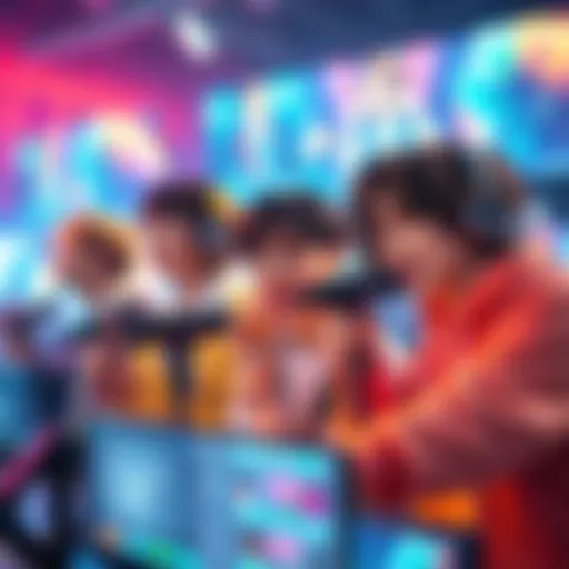 A vibrant graphic showing HOLOSTARS JP talents with microphones and digital screens, hinting at new entertainment plans.