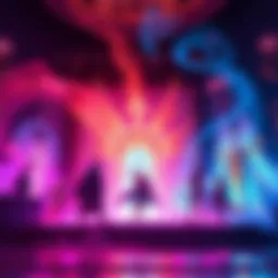 A vibrant scene depicting the Holy Aura panel being animated, showcasing dynamic characters and glowing effects.