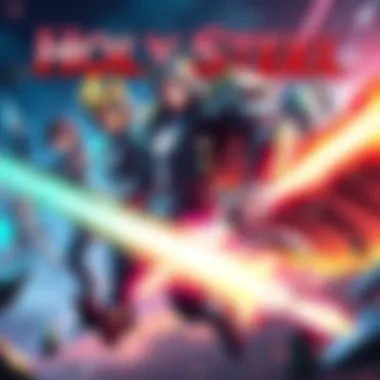 A vibrant scene featuring characters from Holy Steel, showcasing dynamic action and energy during the new opening event.