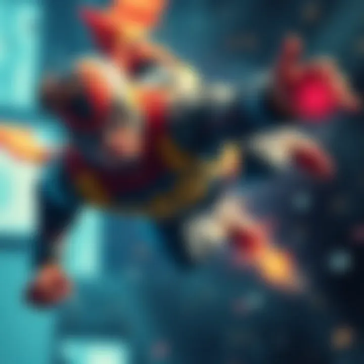 Homelander flying through the air with a determined look, showcasing his powers and confidence.