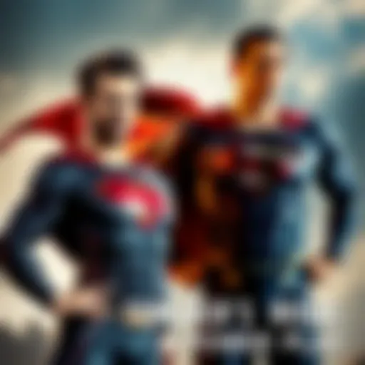 Homelander stands confidently with a smirk, while Superman looks serious and contemplative in the background, representing their contrasting roles in superhero narratives.