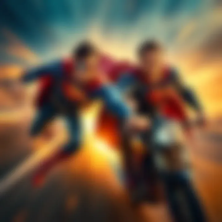 Homelander and Superman in a speed race, showcasing their superpowers in a dynamic showdown.