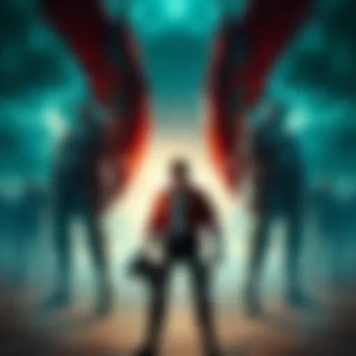 Homelander standing confidently against a backdrop of Titans from Attack on Titan, showcasing a clash of power and intensity.