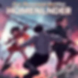 Homelander battles Mina Ashido, Toji, and Eren Yeager A fierce battle scene showing Homelander confronting Mina Ashido, Toji, and Eren Yeager in an epic showdown