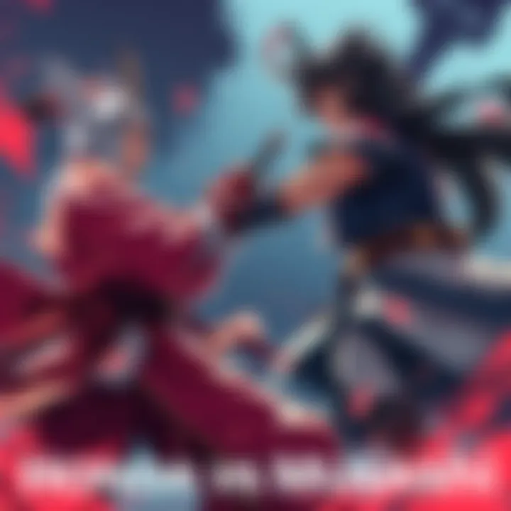 Illustration of Honda and Musashi engaging in an intense fight, showcasing their skills and determination.