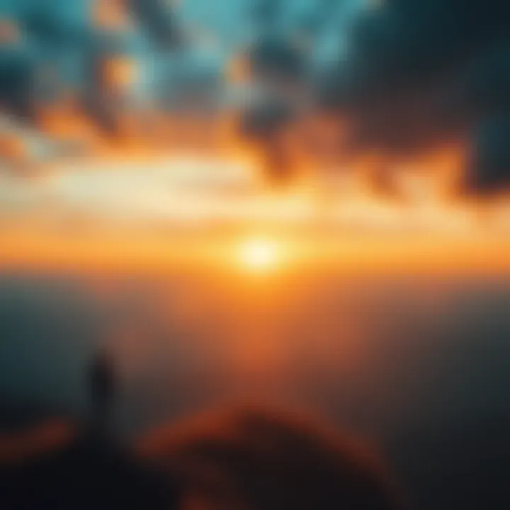 A person standing on a hilltop overlooking a sunrise, symbolizing hope and new beginnings