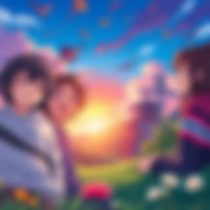 Hopeful Seinen Manga Cover A bright and colorful manga cover featuring characters smiling and sharing a moment of joy, surrounded by a vibrant landscape that contrasts with darker themes.