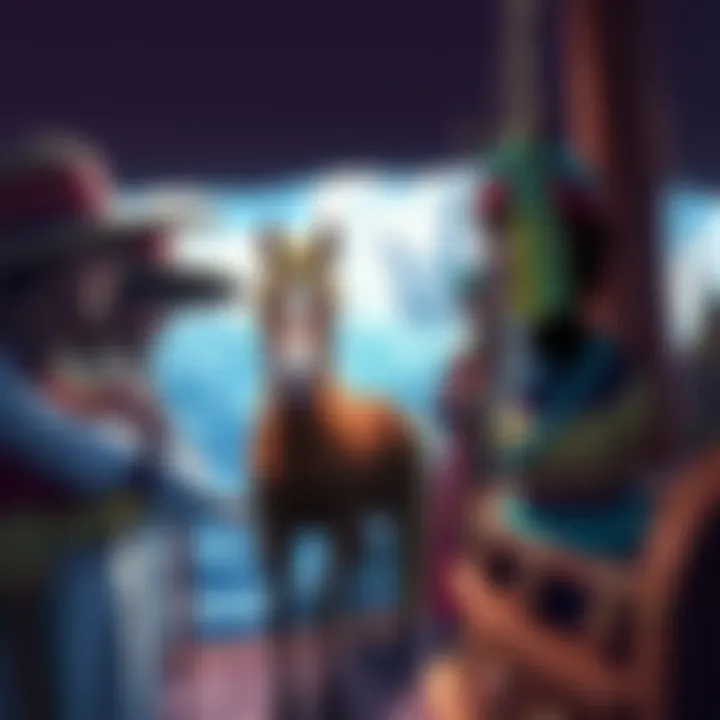 A horse standing alongside members of the Straw Hat crew on a ship, looking curious and engaged