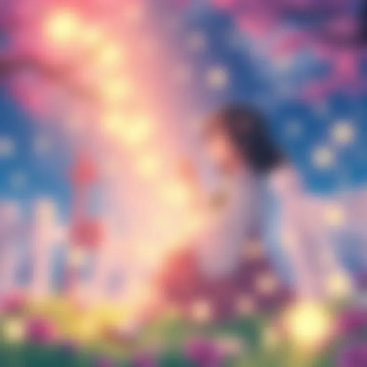 Hotaru no Yomeiri Teaser Visual A charming illustration from 'Hotaru no Yomeiri' featuring a couple in a whimsical setting with fireflies around them.