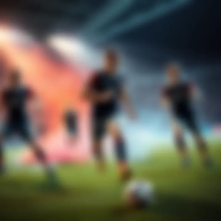 Hugo in action on the field Hugo dribbling the ball during a match, showcasing his scoring and assisting skills, surrounded by rival players