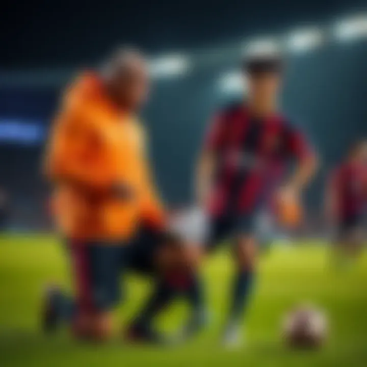 Hugo giving advice to Sae, who is practicing in a training session, illustrating the shift from striker to midfielder.